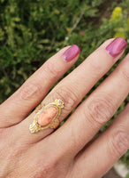 10k gold Victorian carved coral cameo & diamond estate ring
