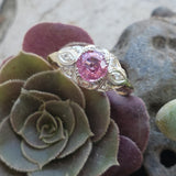 platinum & 14k gold two tone pink sapphire & diamond estate Deco Ring