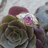platinum & 14k gold two tone pink sapphire & diamond estate Deco Ring