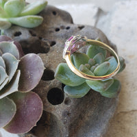 platinum & 14k gold two tone pink sapphire & diamond estate Deco Ring