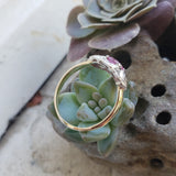 platinum & 14k gold two tone pink sapphire & diamond estate Deco Ring