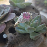 platinum & 14k gold two tone pink sapphire & diamond estate Deco Ring