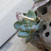 platinum & 14k gold two tone pink sapphire & diamond estate Deco Ring