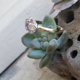 platinum & 14k gold two tone pink sapphire & diamond estate Deco Ring