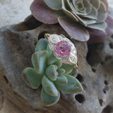 platinum & 14k gold two tone pink sapphire & diamond estate Deco Ring