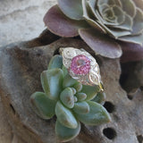 platinum & 14k gold two tone pink sapphire & diamond estate Deco Ring
