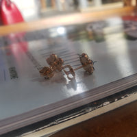 9k gold rose cut garnet & pearl stud flower earrings