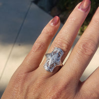 Platinum Deco Filigree c.1920's 11 diamond glove shield ring
