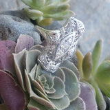 Platinum Deco Filigree c.1920's 11 diamond glove shield ring