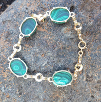 14k yellow gold oval cabochon malachite estate bracelet