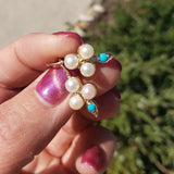 14k gold CLOVER pearl & turquoise earrings