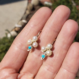 14k gold CLOVER pearl & turquoise earrings