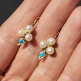 14k gold CLOVER pearl & turquoise earrings