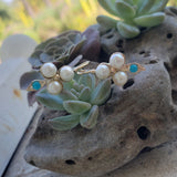 14k gold CLOVER pearl & turquoise earrings