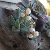 14k gold CLOVER pearl & turquoise earrings