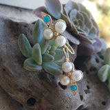 14k gold CLOVER pearl & turquoise earrings