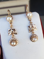 Victorian 14k gold rose cut diamond & pearl earrings