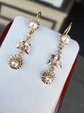 Victorian 14k gold rose cut diamond & pearl earrings