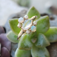 10k gold Victorian Moonstone, Opal & seed pearl ring