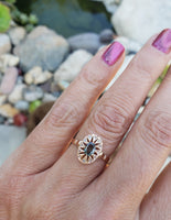 18K gold color changing sapphire & rose cut diamond Edwardian Ring