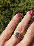 18K gold color changing sapphire & rose cut diamond Edwardian Ring