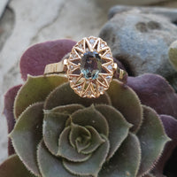 18K gold color changing sapphire & rose cut diamond Edwardian Ring