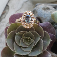 18K gold color changing sapphire & rose cut diamond Edwardian Ring