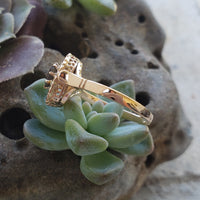 18K gold color changing sapphire & rose cut diamond Edwardian Ring