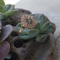 18K gold color changing sapphire & rose cut diamond Edwardian Ring
