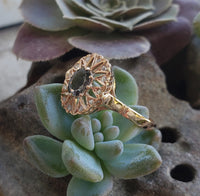 18K gold color changing sapphire & rose cut diamond Edwardian Ring