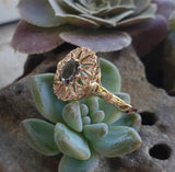 18K gold color changing sapphire & rose cut diamond Edwardian Ring