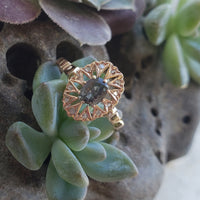 18K gold color changing sapphire & rose cut diamond Edwardian Ring