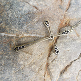 Victorian 10k gold & silver rose cut diamond CROSS pendant necklace