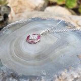 platinum & 14k gold white gold ruby & diamond DECO necklace pendant
