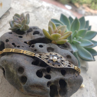 18k gold two tone diamond & sapphire Edwardian bracelet