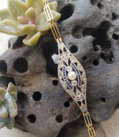 18k gold two tone diamond & sapphire Edwardian bracelet