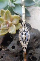 18k gold two tone diamond & sapphire Edwardian bracelet
