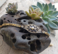 18k gold two tone diamond & sapphire Edwardian bracelet