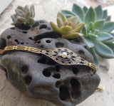 18k gold two tone diamond & sapphire Edwardian bracelet