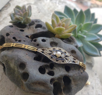 18k gold two tone diamond & sapphire Edwardian bracelet