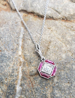 platinum & 14k gold white gold ruby & diamond DECO necklace pendant