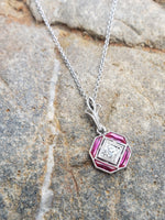 platinum & 14k gold white gold ruby & diamond DECO necklace pendant