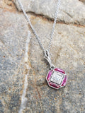platinum & 14k gold white gold ruby & diamond DECO necklace pendant