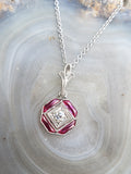 platinum & 14k gold white gold ruby & diamond DECO necklace pendant