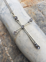 Victorian 10k gold & silver rose cut diamond CROSS pendant necklace