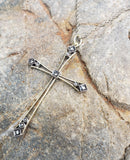Victorian 10k gold & silver rose cut diamond CROSS pendant necklace