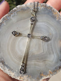 Victorian 10k gold & silver rose cut diamond CROSS pendant necklace