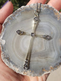Victorian 10k gold & silver rose cut diamond CROSS pendant necklace
