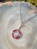platinum & 14k gold white gold ruby & diamond DECO necklace pendant