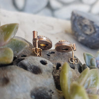 14k gold & silver top citrine & diamond halo estate stud earrings